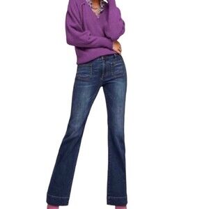 Cabi Patch Pocket Wide Leg Denim Jeans Womens Size 12 70's‎ Retro #4151R Flare